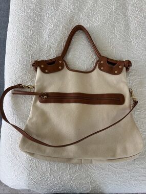 Pietro Alessandro Cream Canvas Tote with Brown Leather Trim